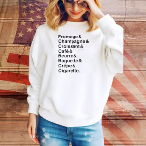 Official Polychrome Goods A Colorful Life Fromage Champagne Croissant Café Beurre Baguette Crêpe Cigarette Tee Shirt