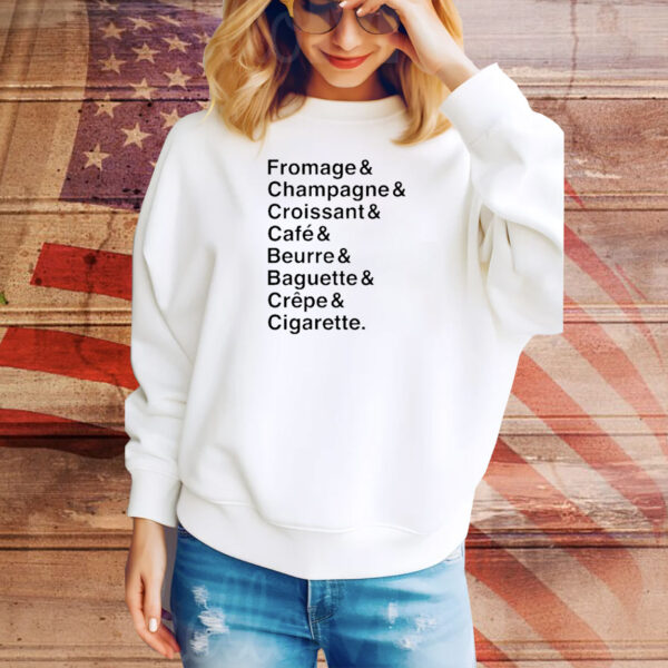 Official Polychrome Goods A Colorful Life Fromage Champagne Croissant Café Beurre Baguette Crêpe Cigarette Tee Shirt