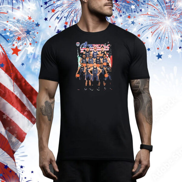 Official USA Basketball 2024 Team Player Graphics USA Flag Tee Shirt