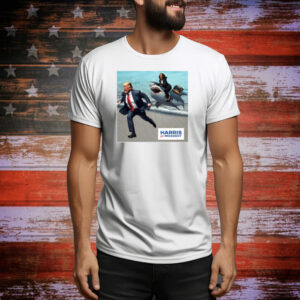 Political Poet Donald Trump And Kalama Harris Riding A Shark Tee Shirt