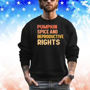 Vigilante Vegan wearing pumpkin spice and reproductive rights T-Shirt