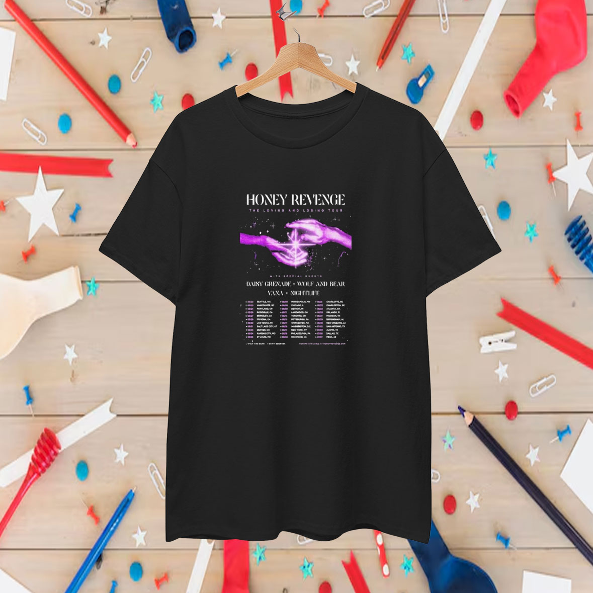 Honey Revenge Daisy Grenade Wolf And Bear Vana Nightlife The Loving And Losing Tour 2025 T-Shirt
