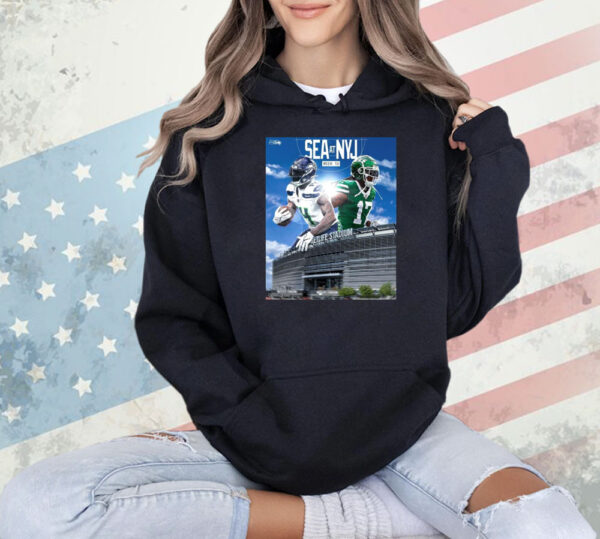 Official Seattle Seahawks At New York Jets Week 13 Metlife Stadium On The Road Again Poster Shirt