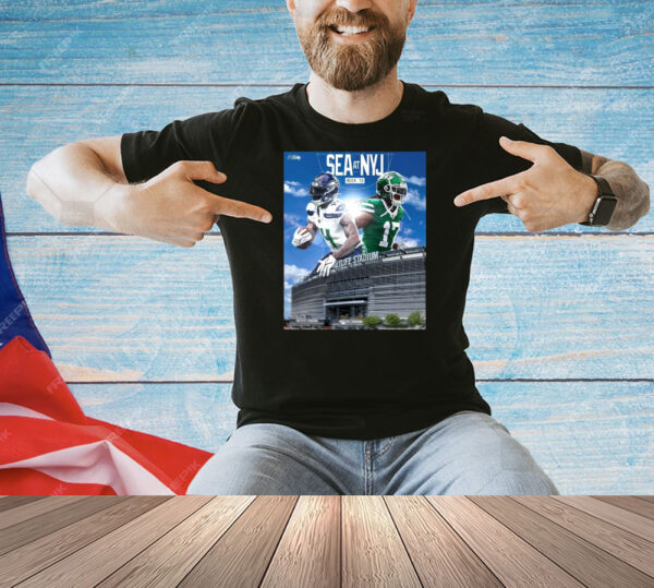 Official Seattle Seahawks At New York Jets Week 13 Metlife Stadium On The Road Again Poster Shirts