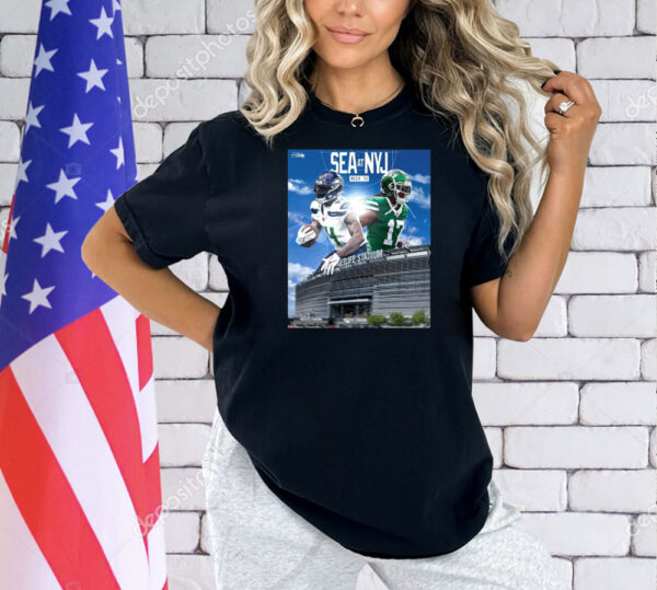 Official Seattle Seahawks At New York Jets Week 13 Metlife Stadium On The Road Again Poster Shirts