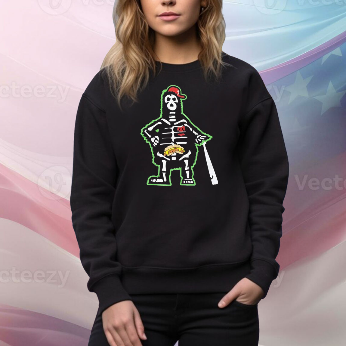 Philadelphia Phillies Philly Phan To The Bone Phillie Phanatic Mascot Skeleton Tee Shirt