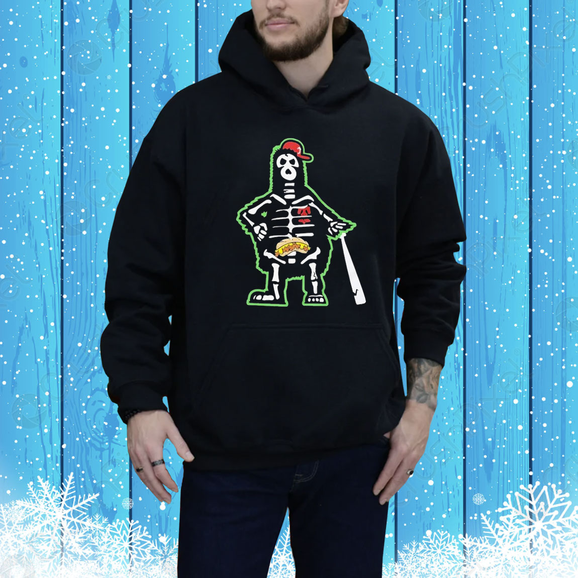 Philadelphia Phillies Philly Phan To The Bone Phillie Phanatic Mascot Skeleton Tee Shirt