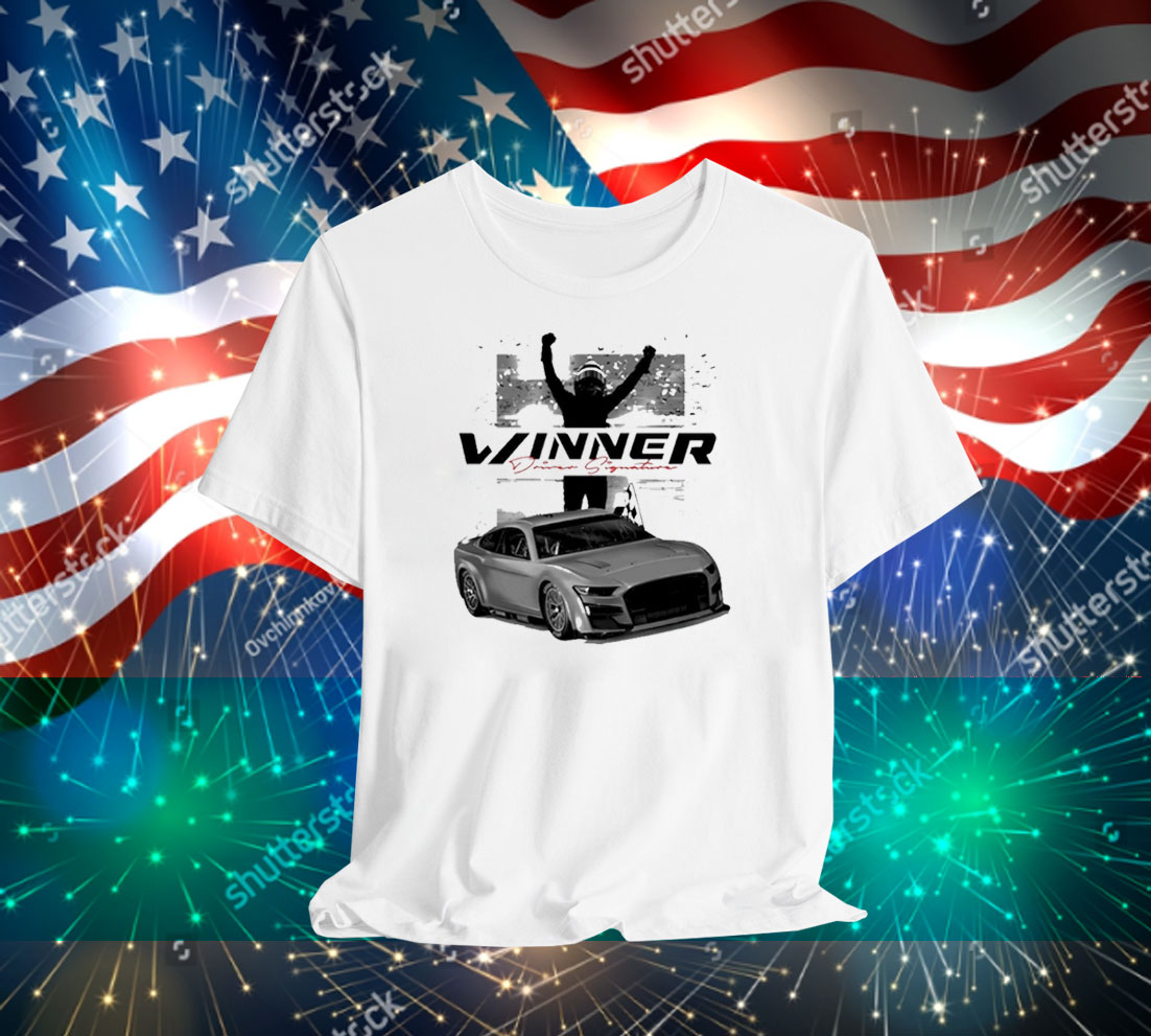 Official Checkered Flag Sports Joey Logano 2025 Wurth 400 Race Winner Driver Signature T-Shirt