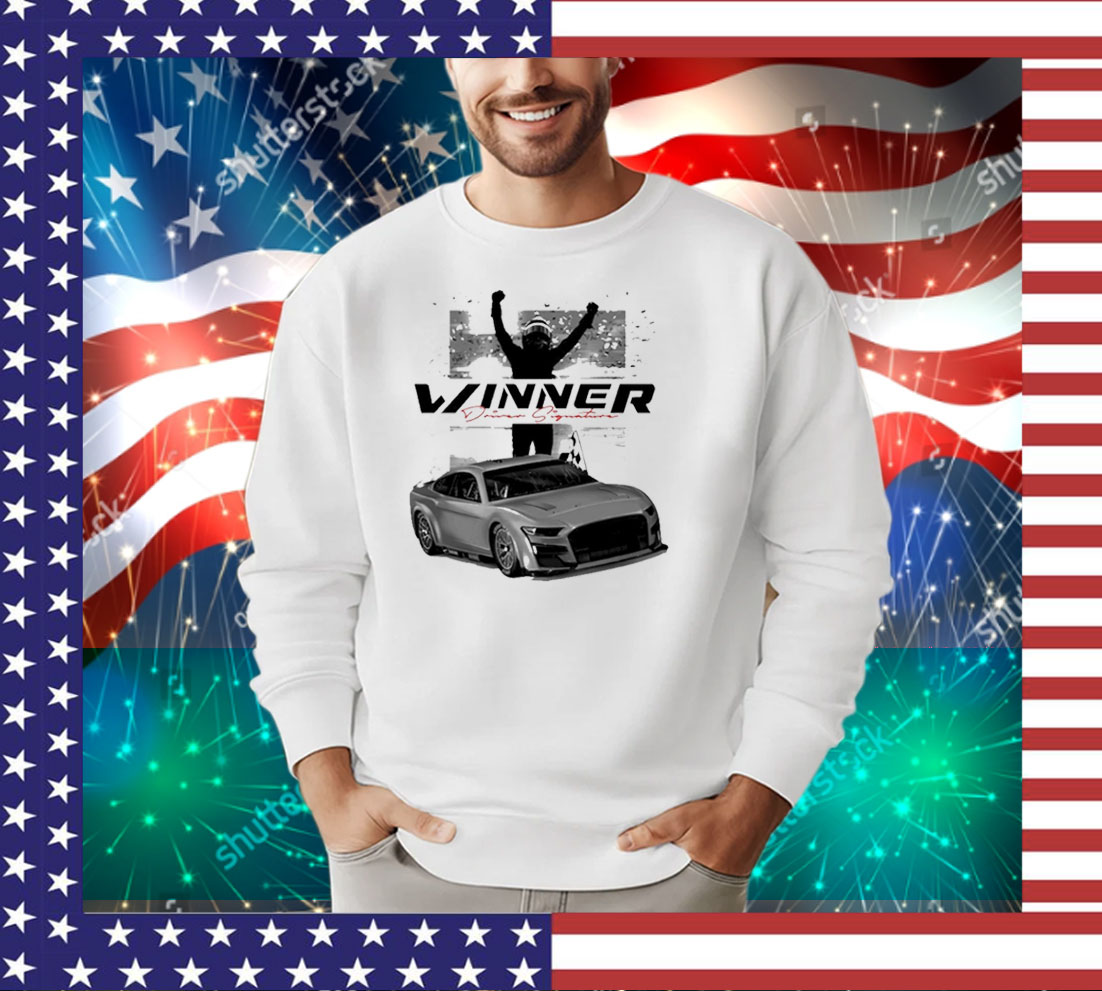 Official Checkered Flag Sports Joey Logano 2025 Wurth 400 Race Winner Driver Signature T-Shirt