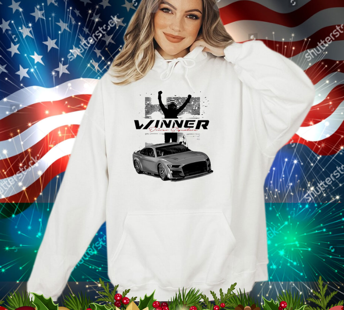Official Checkered Flag Sports Joey Logano 2025 Wurth 400 Race Winner Driver Signature T-Shirt