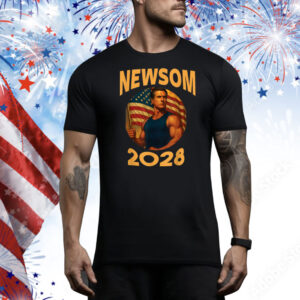 Gavin Newsom 2028 Political Satire Muscle American Patriot Tee Shirt