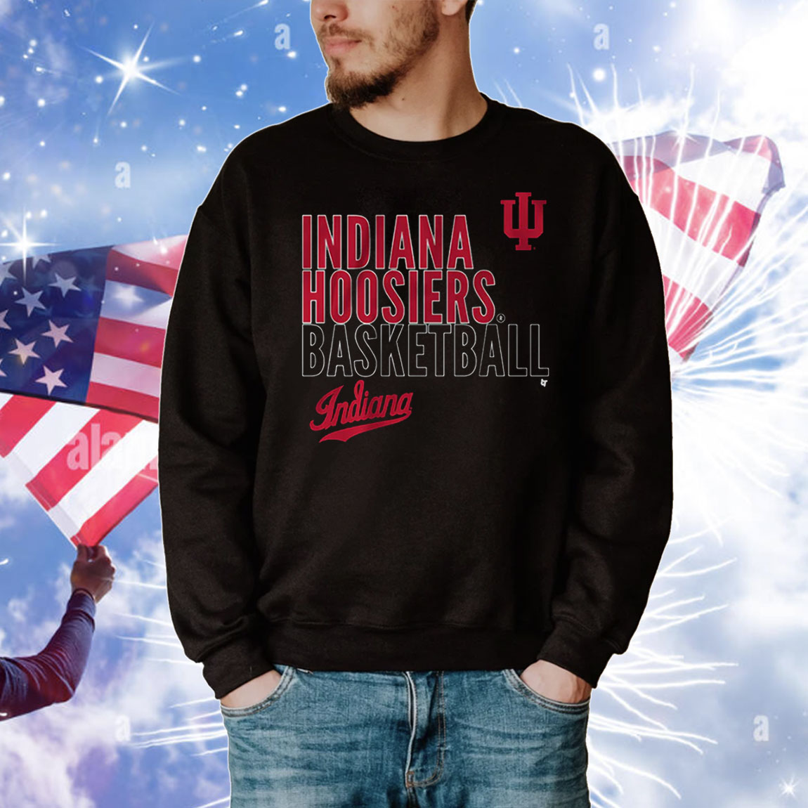 Indiana Basketball Text Logo Overlay T-Shirt