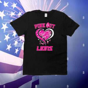 Pink out Detroit Lions Breast Cancer diamond heart T-Shirt