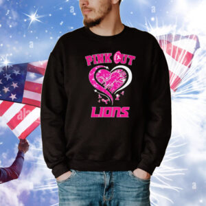 Pink out Detroit Lions Breast Cancer diamond heart T-Shirt