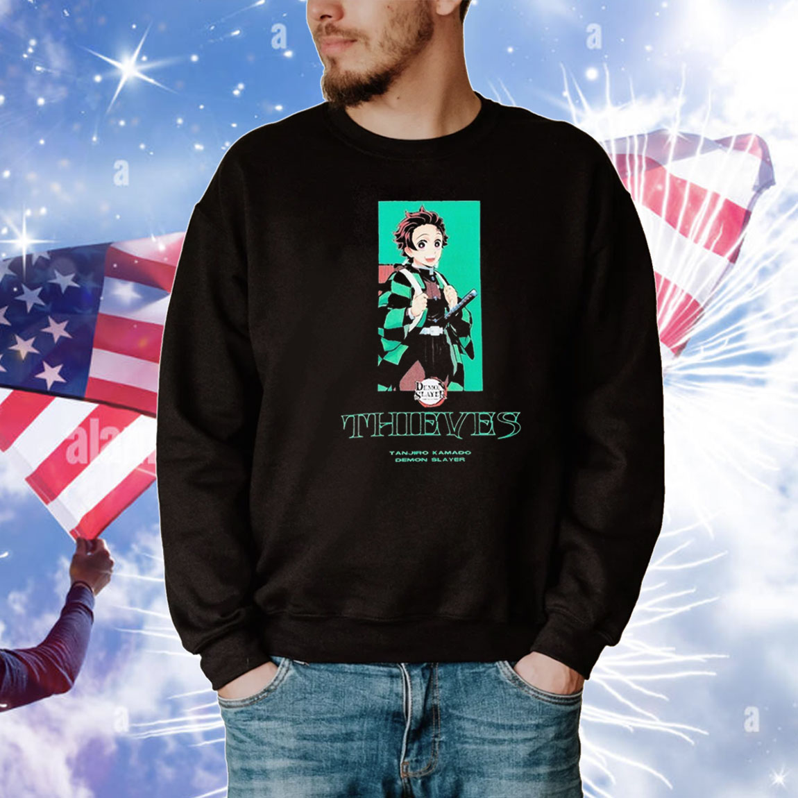 Tanjiro Demon Slayer 100 Thieves Checks T-Shirt